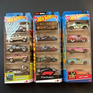 Hot Wheels 5 Pack 3 Bunddle Gassers F-1 Formula Hot Wheels Flames